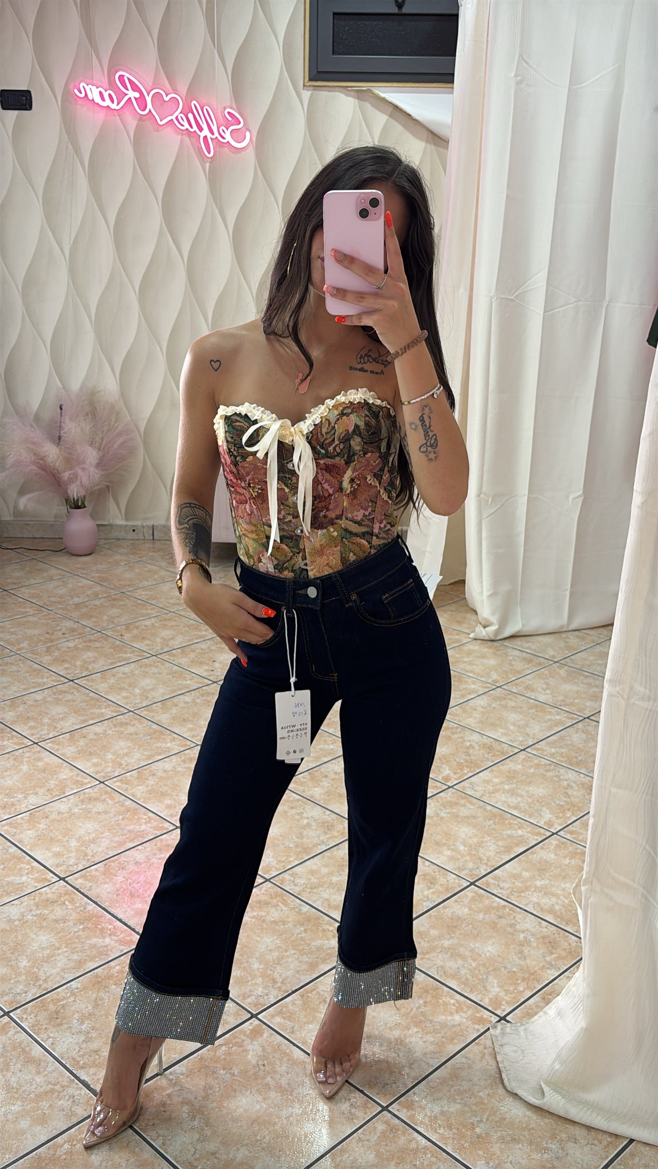 Jeans con risvolto glitter