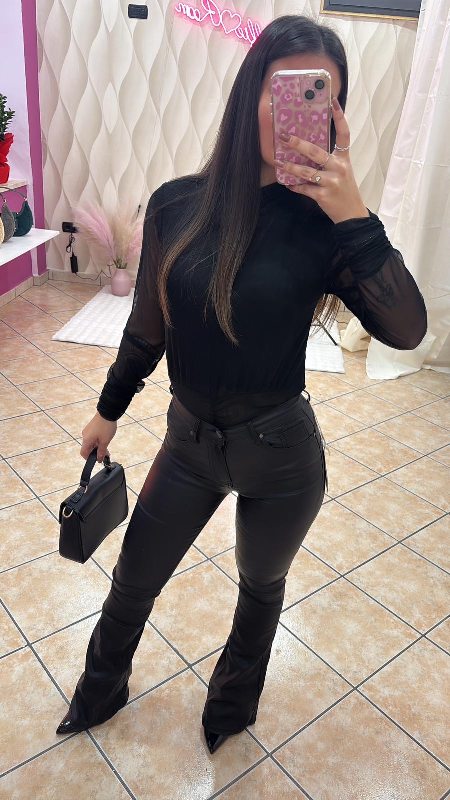 Pantalone di pelle a zampa Push Up cod J 002-1
