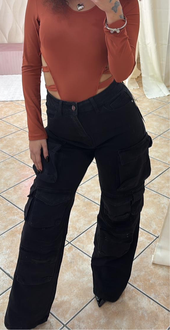 Jeans cargo nero cod 8072