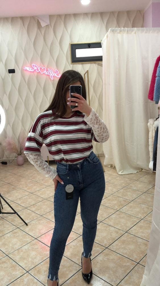 MAGLIA RIGHE MANICHE A PIZZO cod 4199