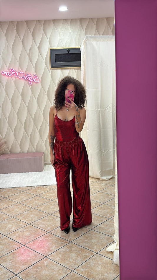 Cordinato shine rosso con top