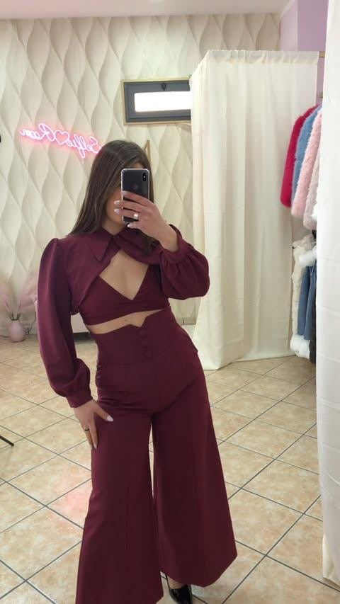 COMPLETO PANTALONE A PALAZZO & GIACCA CROP. cod NF 9185