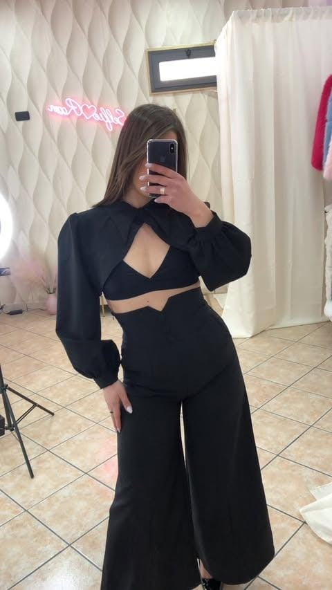 COMPLETO PANTALONE A PALAZZO & GIACCA CROP. cod NF 9185