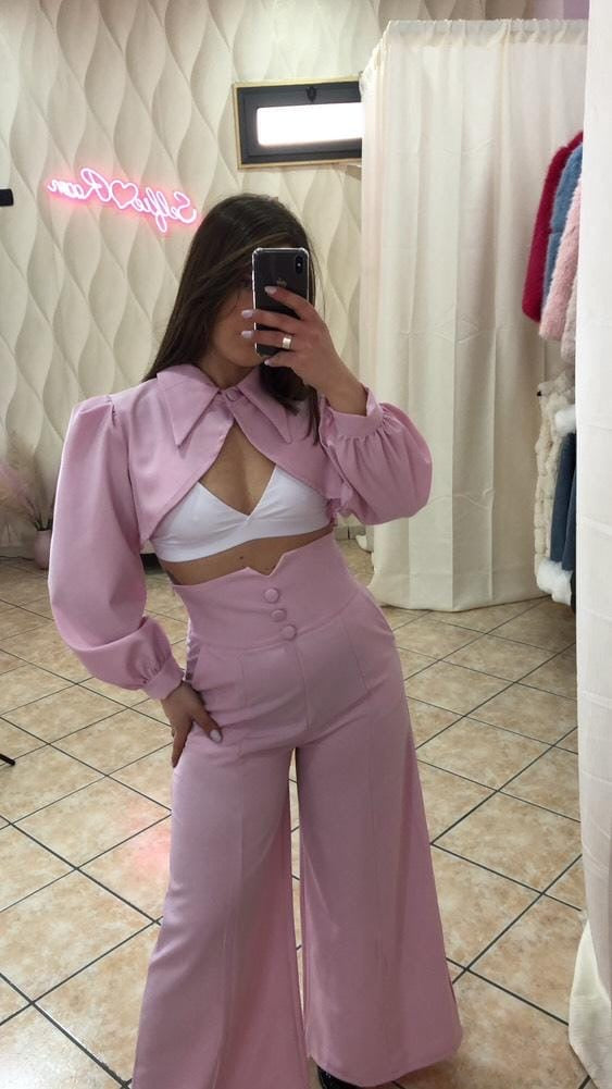 COMPLETO PANTALONE A PALAZZO & GIACCA CROP. cod NF 9185